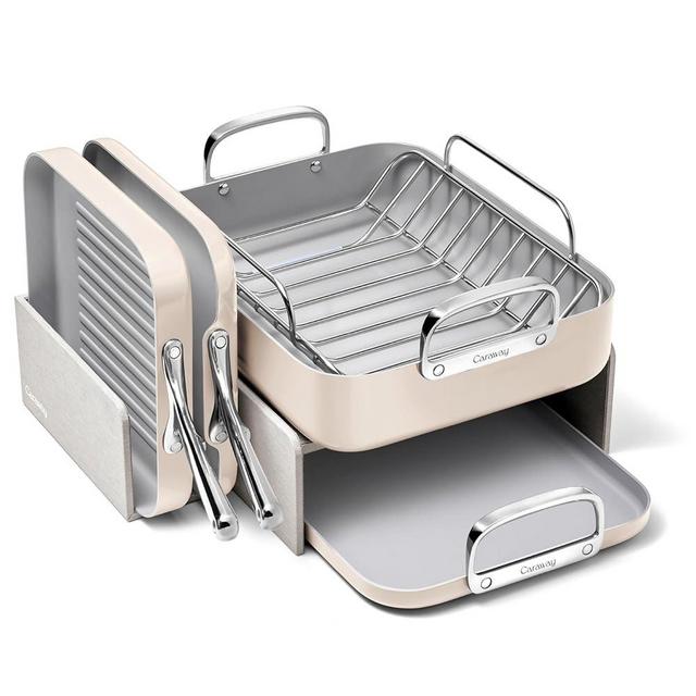 Caraway Squareware Set - Square Pans Set - Perfect for Griddling, Toasting, Searing, Roasting, and More - Non-Stick Ceramic Coated Pans - Non Toxic, PTFE & PFOA Free - Cream