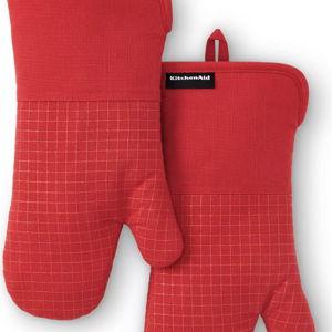 KitchenAid Gourmet Series Gridlines Oven Mitts Set, Pack of 2 - Red