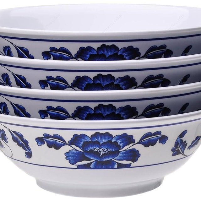 Melamine Oriental Pho Noodle Soup Bowl, 52 Ounce, Lotus Design, Set of 4