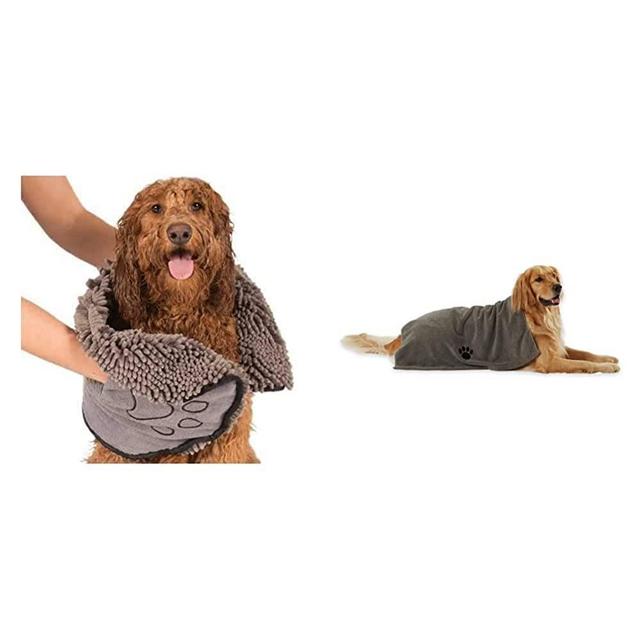 The Original Dirty Dog Shammy Ultra Absorbent Microfiber Quick Drying Towel & Bone Dry Pet Grooming Towel Collection Absorbent Microfiber X-Large, 41x23.5, Embroidered Gray