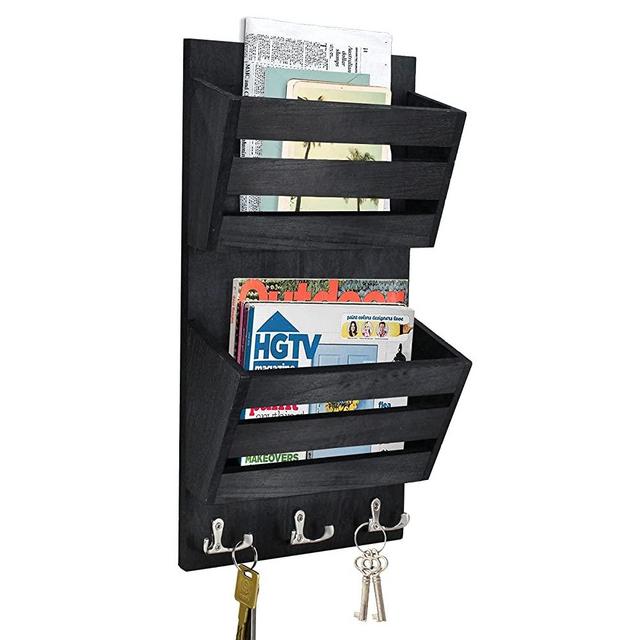Unistyle Rustic Mail Organizer Wall Mount with 4 Key Hooks,Mail Holder Wall Mounted，Hanging Mail Organizer,Letter Holder for Wall,Key Hanger for Letter, Magazines, Keys, Dog Leashes