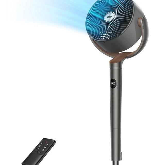 Dreo Fan for Bedroom, 120°+120° Oscillating Standing Fan, DC Motor, 80ft Air Circulator for Whole Room, 8 Speeds, 3 modes, Quiet Pedestal Fans, 23dB, Adjustable Height, Remote Control, 8H Timer