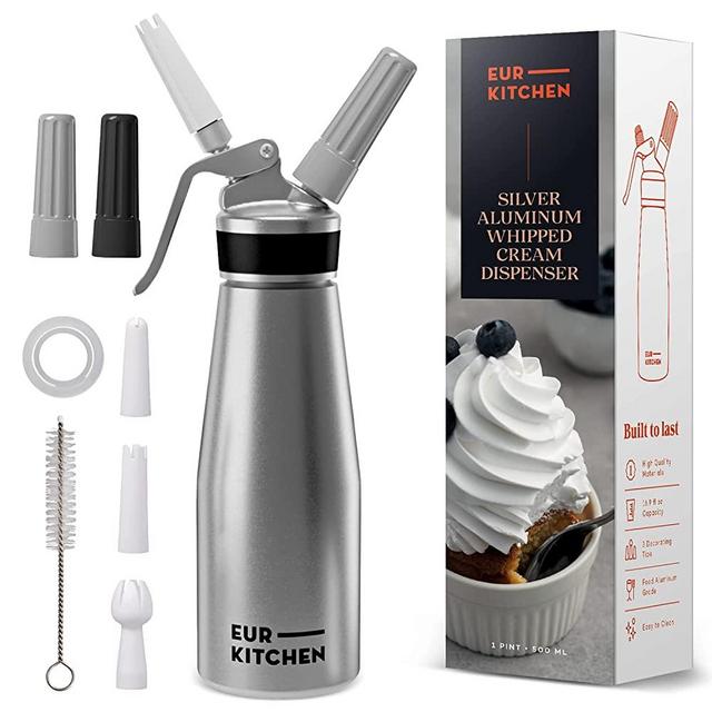 EurKitchen Silver Aluminum Professional Whipped Cream Dispenser