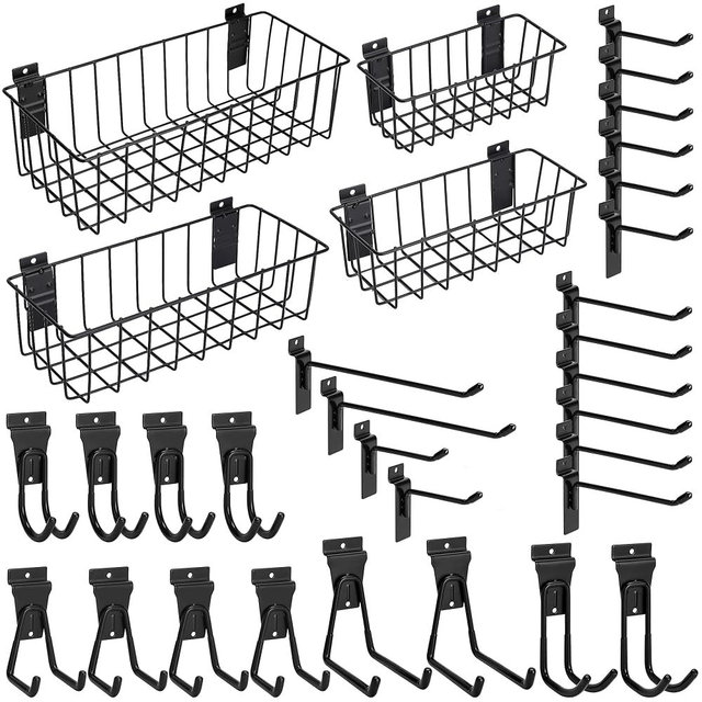 MENEONE Heavy-Duty Slatwall Baskets and Hooks - Slatwall Accessories for Standard Slatwall Panels | Ideal for Organizing Garages and Workshops