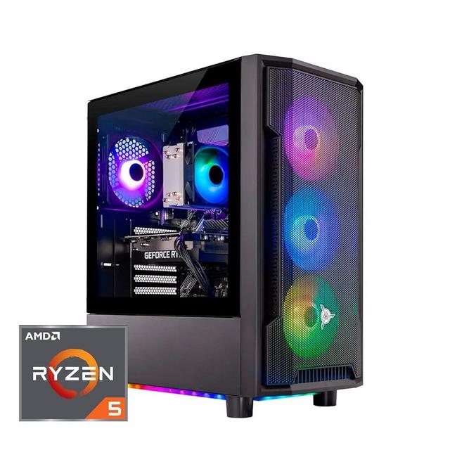 Skytech Shadow Gaming PC Desktop, Ryzen 5 5600 3.5 Ghz (4.4GHz Turbo Boost), AMD RX 6600 8GB GDDR6, 1TB SSD, 16GB DDR4 RAM 3200, 650W Gold PSU, Wi-Fi, Win 11 Home