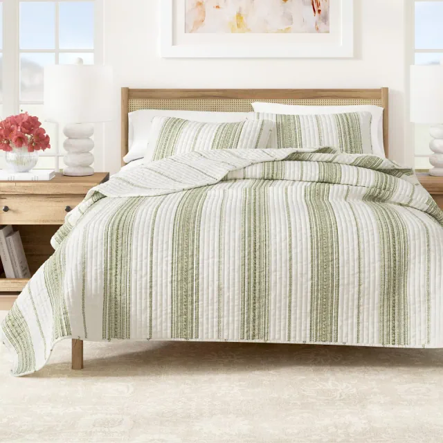 Farmhouse Stripe Quilt Set with Shams - Great Bay Home