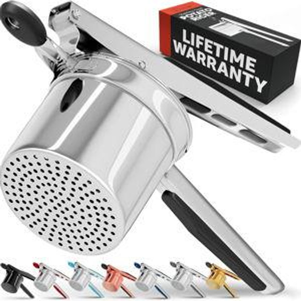 PriorityChef Large 15oz Potato Ricer With 3 Discs, Heavy Duty Stainless Steel Potato Ricer for Mashed Potatoes, Potato Masher, Press and Ricer Kitchen Tool, Black