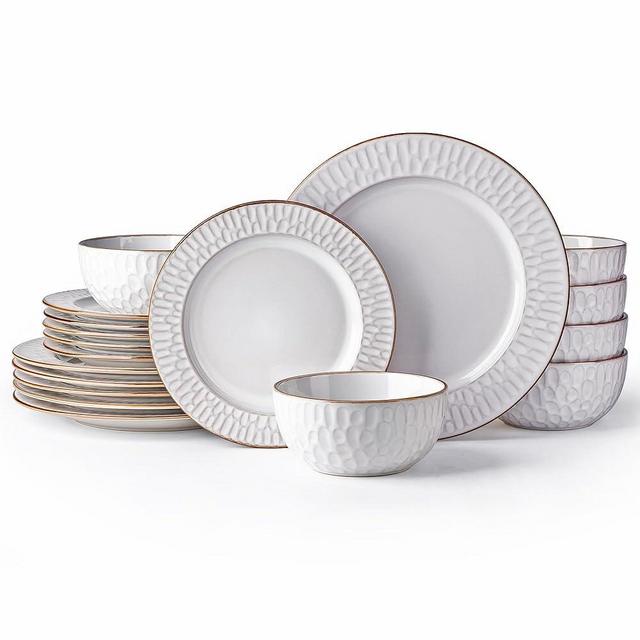 GBHOME Ceramic Dinnerware Sets, 18 Piece Embossed Elegant Stoneware Plates and Bowls Sets, Housewarming Wedding Gift | Dishwasher & Microwave Safe | Dishes Set Service for 6