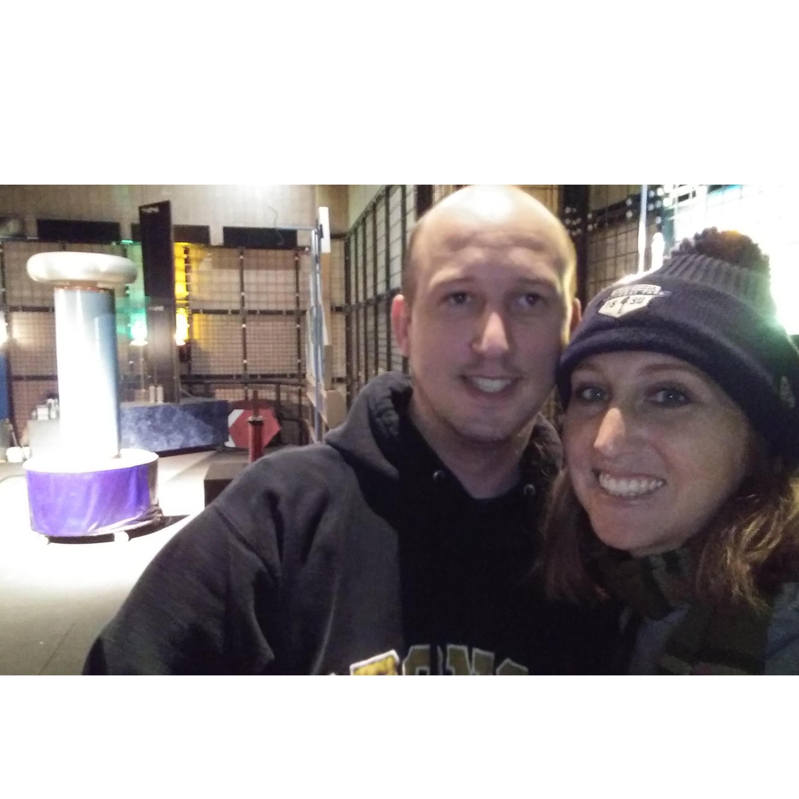 Tesla Coil in Faraday Cage at the Detroit Science Museum in May 2019