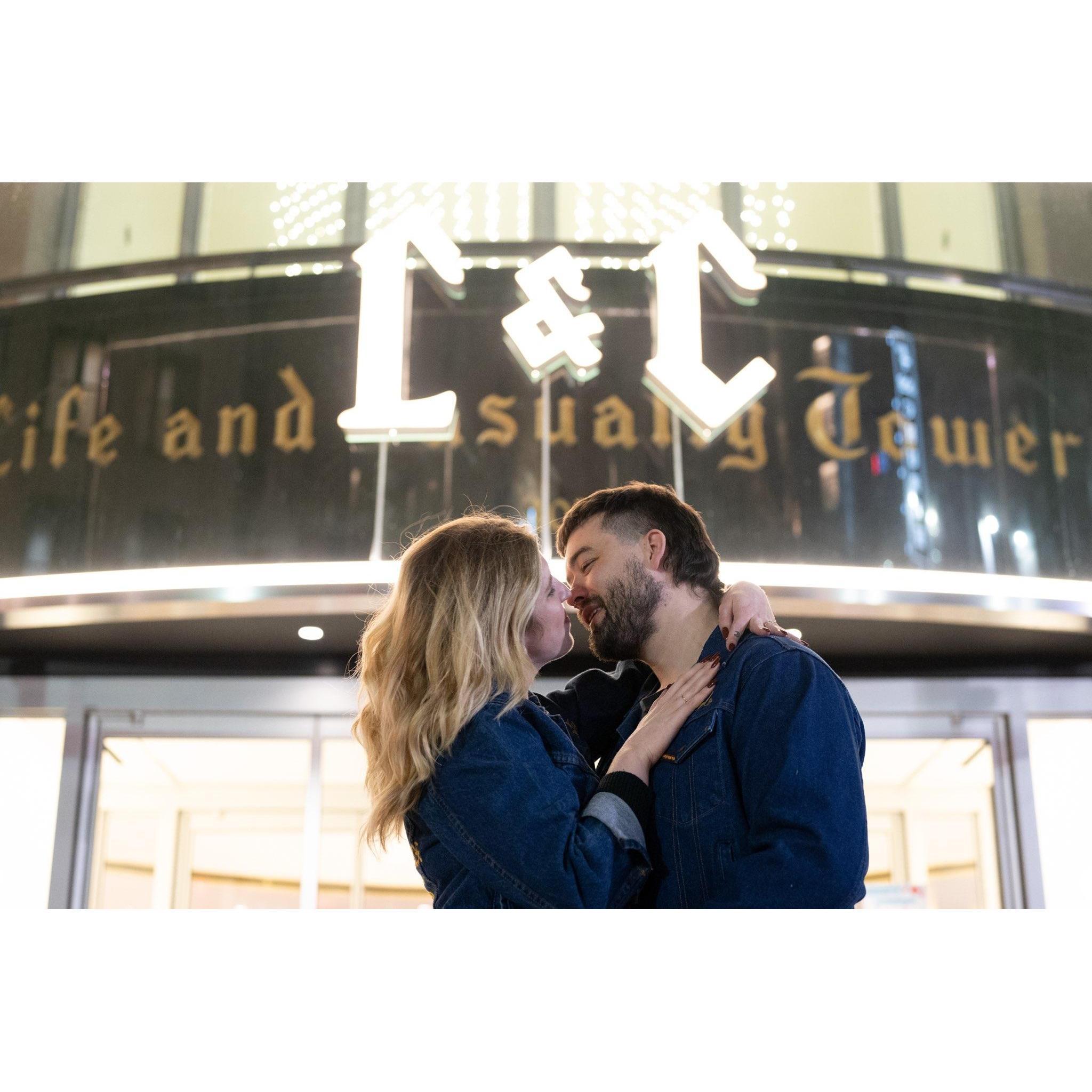 After getting engaged at the Noelle in front of the L&C building where we really fell in love!