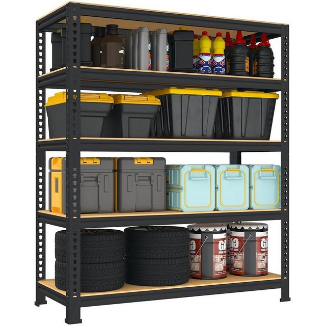 BuxWellBang 5 Tier Garage Storage Shelves - 32" W x 16" D x 63" H Heavy Duty Adjustable Storage Shelving Unit, Metal Shelves for Storage, Utility Rack Shelf for Basement, Pantry, Kitchen, Black