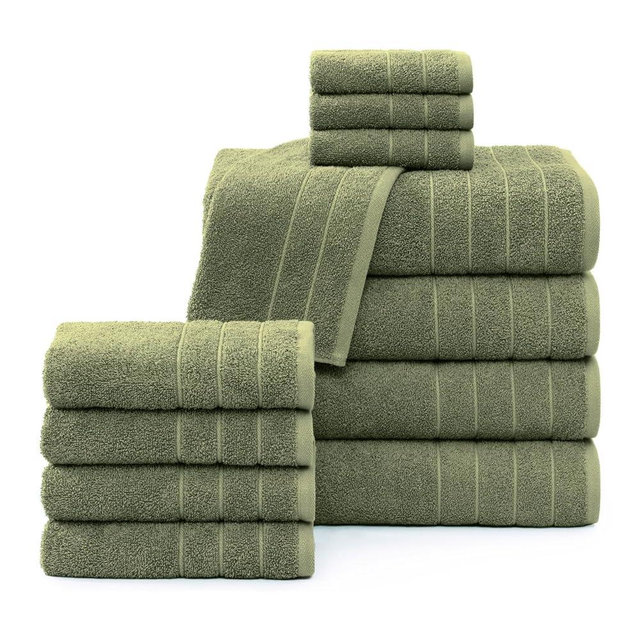 Casa Platino 100% Luxury Cotton Bath Towel Pack of 12 - Softer, High Absorbency & Durable - 4 Bath, 4 Wash Cloth, 4 Hand Towels for Bathroom - Premium Look, Spa Quality, Solid Dyed Towels - Oil Green