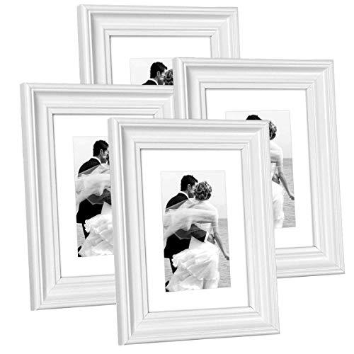 Hap Tim 5x7 Picture Frame White Wooden Photo Frames for Tabletop Display and Wall Decoration, Set of 4 (CWH-5x7-WT)