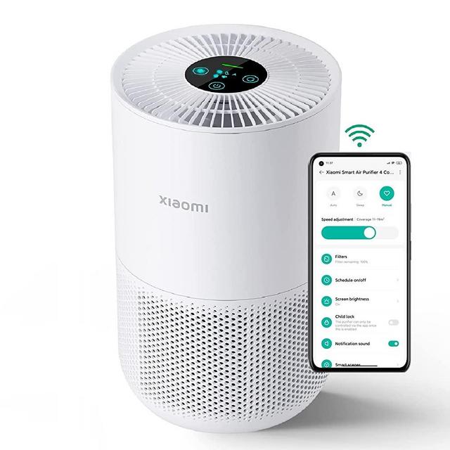 Xiaomi Air Purifier 4 Compact, 1033 sq ft Large Room Home HEPA Air Cleaner, Ultra-Quiet, Air Quality Monitoring, 99.97% Filter for Allergy/Pets/Dust, Smart Alexa Voice Control