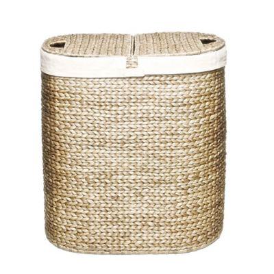 Seville Classics Water Hyacinth Oval Double Hamper in Tan