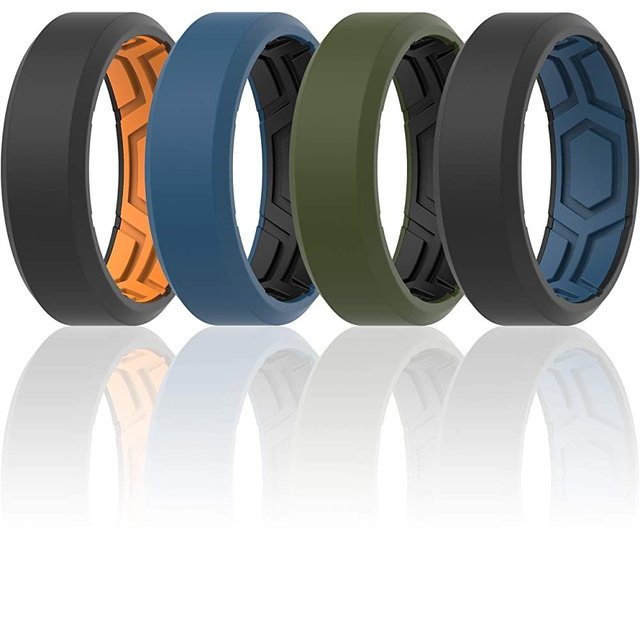 ThunderFit Men Breathable Air Grooves Silicone Wedding Ring Wedding Bands - 7 Rings / 4 Rings / 1 Ring