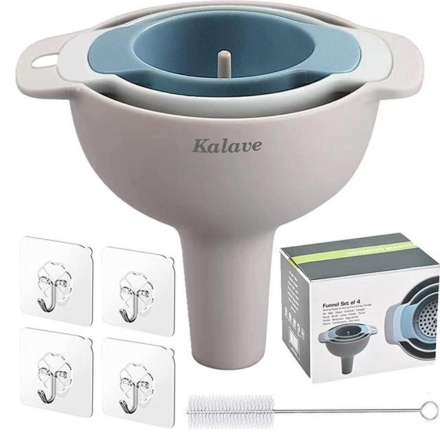 Set of 4 Funnels for Filling Bottles, BPA-Free - Food Grade Kitchen Funnels with Detachable Strainer Filter, Oil Funnel, Funnels for Kitchen Use, Food Funnel for Liquid, Dry Ingredients and Powder