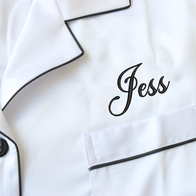 Custom Embroidered Women Pajamas Set, Bridesmaid Proposal Gifts, Satin Pjs, Monogram Pajamas, Bridal Party Gift, Bridal Shower Gifts