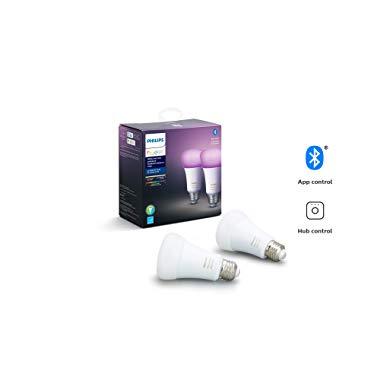 Philips Hue White and Color Ambiance 2-Pack A19 LED Smart Bulb, Bluetooth & Zigbee compatible (Hue Hub Optional), Works with Alexa & Google Assistant – A Certified for Humans Device