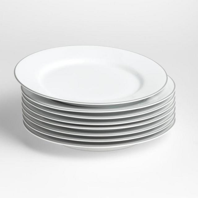 Aspen Rimmed Grey Band Salad Plates 8.25", Set of Eight