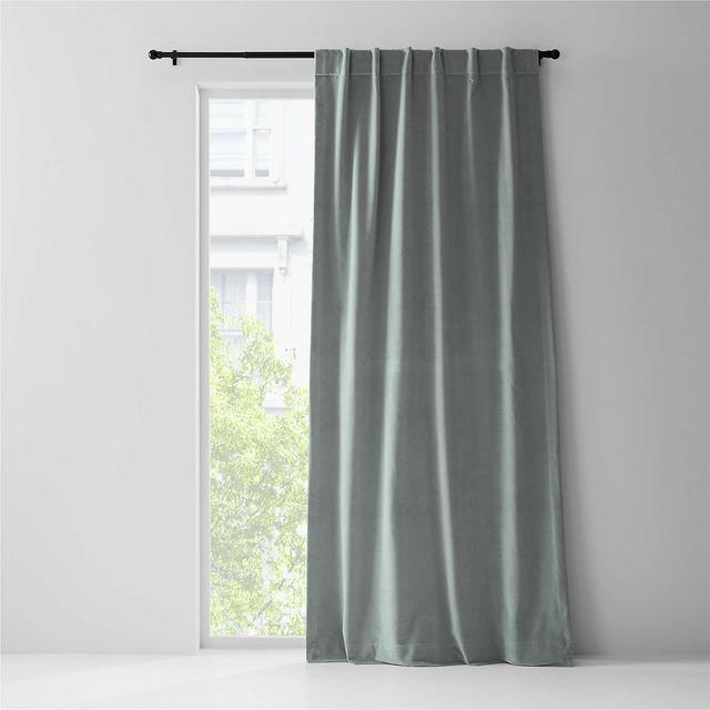 Mist Blue Cotton Velvet Window Curtain Panel with Lining 48"x96"