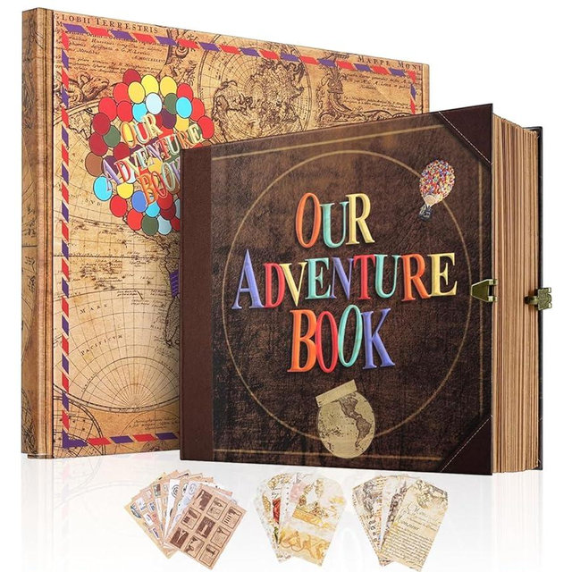 Our Adventure Book Scrapbook, Photo Album 146-Page, Retro Embossed Travel Scrapbook, Up Memory Book for Couples, Gifts, Anniversary, Wedding (8.9 * 7.7 in)