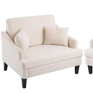 Bezseller Oversized Accent Chairs Set of 2, 41'' Wide Seat Comfy Armchair with 2 Pillows, Upholstered Big Reading Chair, Modern Single Sofa Chair for Living Room Bedroom Apartment Office, Beige