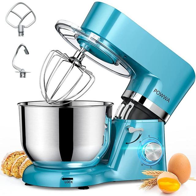 Stand Mixer, POWWA 7.5 QT Electric Mixer, 6+P Speed 660W Household Tilt-Head Kitchen Food Mixers with Whisk, Dough Hook, Mixing Beater & Splash Guard for Baking, Cake, Cookie, Kneading, ETL Certified (Blue--NO Handle)