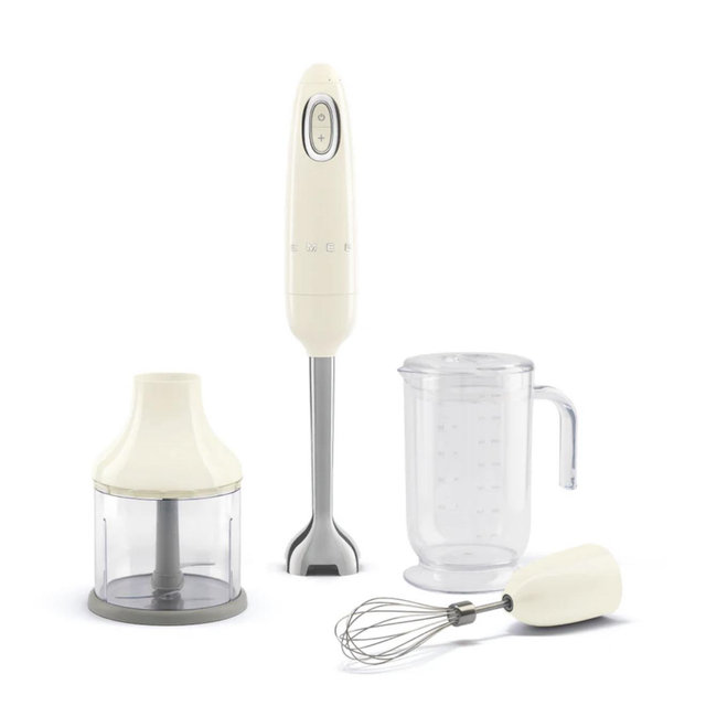 Retro-Style Hand Blender with Accessory Set - Cream