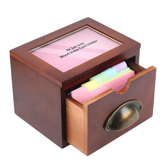 Bmrewax 3x5 Index Cards Holder, Wood Index Card Organizer Box Flash Card Holder Recipe Cards Holder, Recipe Flash Card Holder for Home Office Orgainzer