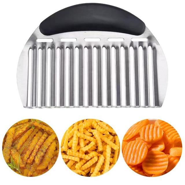 JAYVAR Large Crinkle Cutter French Fry Cutter, Large Crinkle Potato Cutter Wavy Chopper, Stainless Steel Wavy Slicer Crinkle Cutting Chopping Tools with Handle for Carrot Vegetable