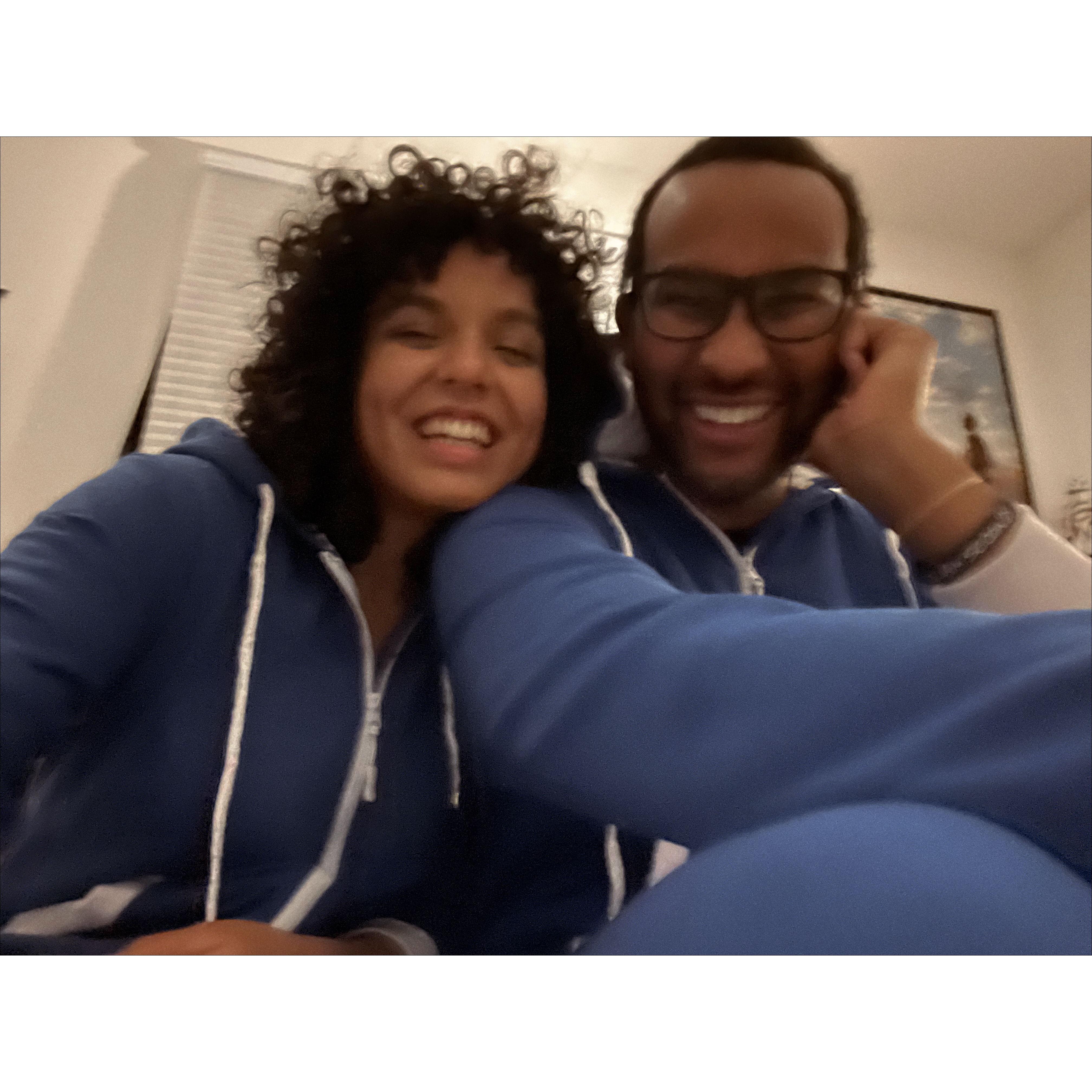 Our first anniversary we wore matching onesies!