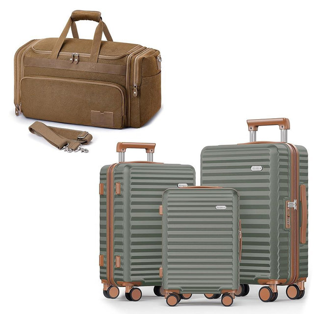 SHOWKOO Luggage Sets Hardside Expandable & Duffle Bag for Travel 60L Expandable Canvas Travel Bag Durable Vintage Weekender
