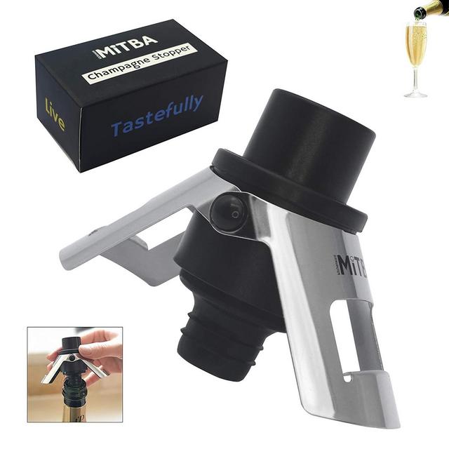 Champagne Stopper by MiTBA – Bottle Sealer for Champagne, Cava, Prosecco & Sparkling Wine with a Built-In Pressure Pump. Let the Cork Fly & Keep Your Fizz’s Bubbles! Stainless Steel + ABS, B&S Color.