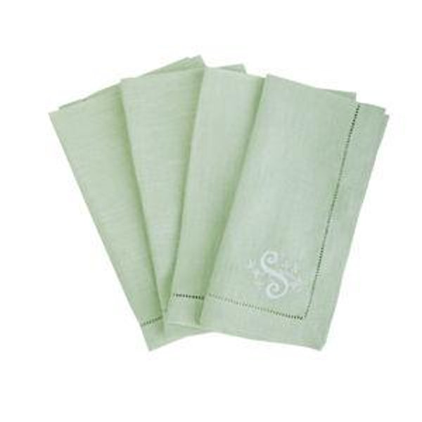 Monogram Dinner Napkin In Mint, Set of 4