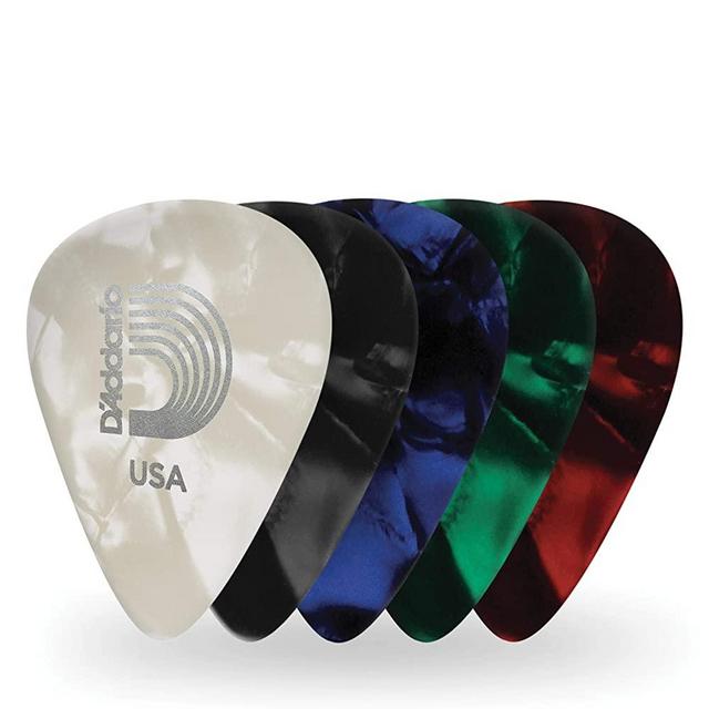 D'Addario Assorted Pearl Celluloid Guitar Picks, 10 Pack, Medium