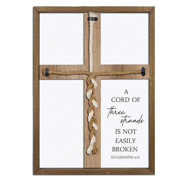 A Cord of Three Strands Wedding Sign 15"X10" Unity Cross Braid for Wedding Ceremony Ideas Wood Frame for Couple Anniversary Religious Christian Marriage Gifts Decor Ecclesiastes 4:9-12 (Wood)