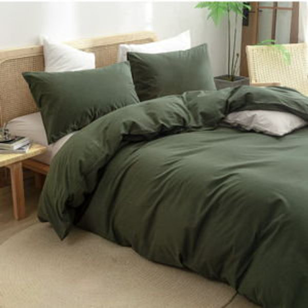 BESTOUCH Duvet Cover Set 100% Washed Cotton Linen Feel Super Soft Comfortable Chic Lightweight 2 PCs Home Bedding Set Solid Olive Green Twin/Twin XL