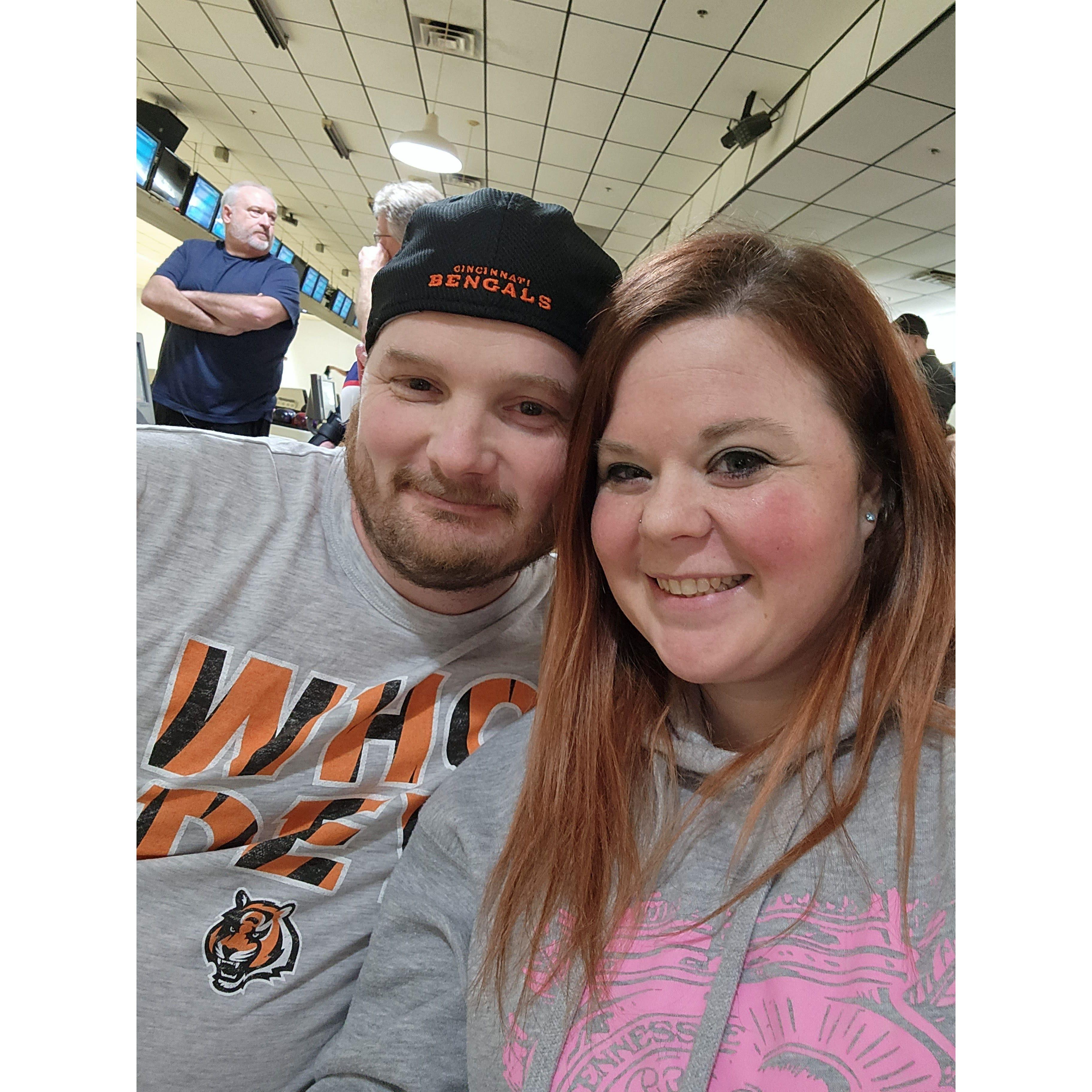 One of our many bowling selfies.