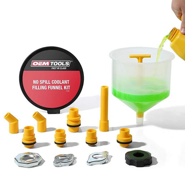 OEMTOOLS 87009 No-Spill Coolant Funnel Kit, Near Universal Fitment, Translucent, 15 Piece Set, Cooling System Funnel Allows Access To Hard-To-Reach Radiators