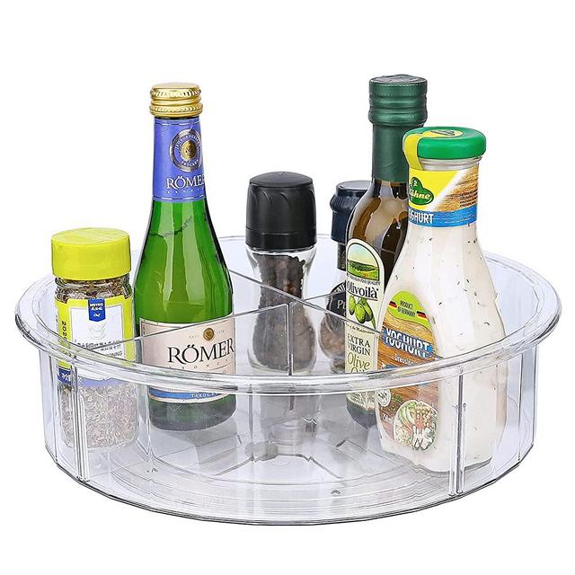 Clear Lazy Susan, Acrylic Divided Turntable Cabinet Organizer, Refrigerator Rotating Spice Rack, Kitchen Pantry and Countertop Spice Spinner, 12in