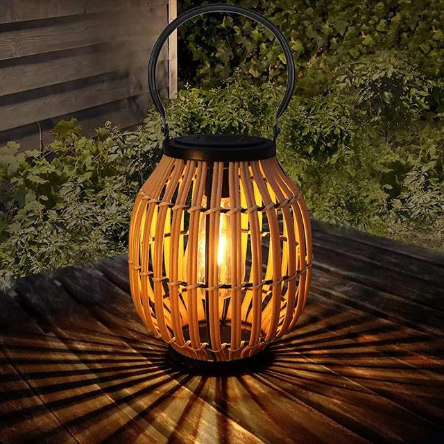 Large Solar Rattan Lantern Outdoor - Shumi Waterproof Hanging Solar lamp with Edison Bulb, Rustic lamp for Patio Lawn Yard Garden Decor, Gift for Women Lover
