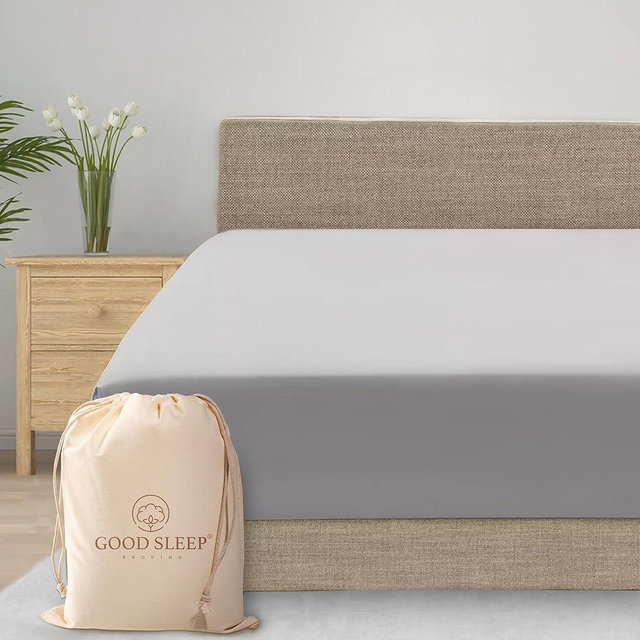 Good Sleep Bedding King Size Deep Pocket 16 Inch - Soft 800 TC Egyptian Cotton Fitted Sheet - Light Grey