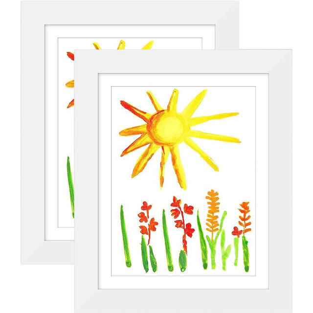 Americanflat 10x12.5 Kids Artwork Picture Frame in White- Displays 8.5x11 With Mat and 10x12.5 Without Mat - Composite Wood with Shatter Resistant Glass - Horizontal and Vertical Formats - 2 Pack