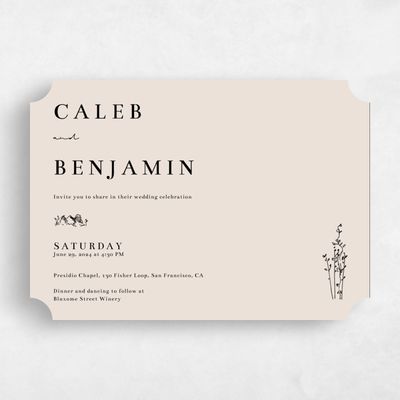 White Ticket Wedding Invitation - Rue Landscape