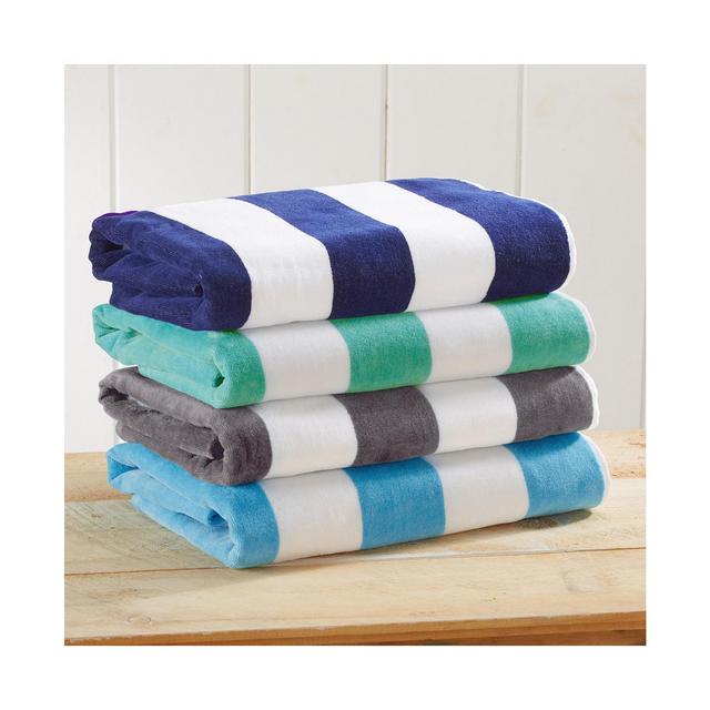 Linery & Co. 100% Cotton Velour Cabana Stripe Oversized Beach Towel, 4 Pack 35" x 70"