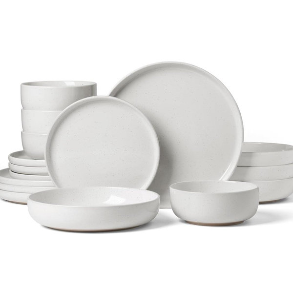 Famiware Milkyway Stoneware Dinnerware Sets with Pasta Bowls, Service for 4 (16 Pieces), White