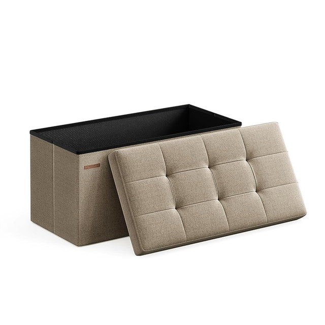 SONGMICS 30 Inches Folding Storage Ottoman Bench, Storage Chest, Foot Rest Stool, Light Taupe ULSF047R01