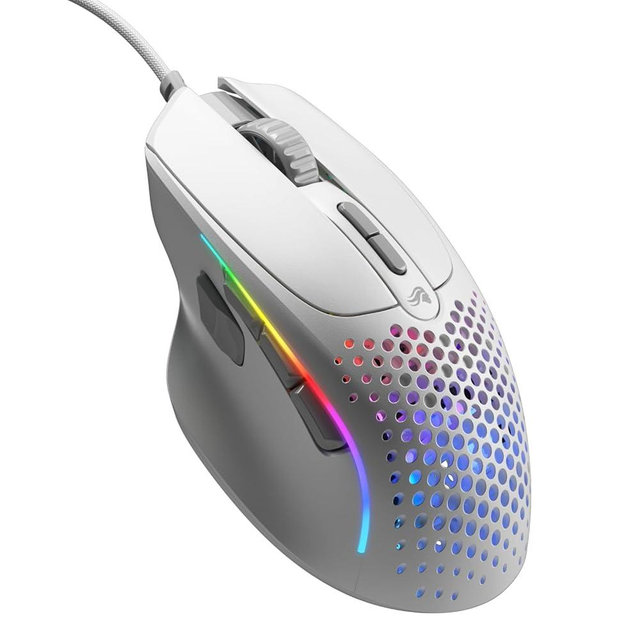 Glorious Gaming Model I 2 Wired Gaming Mouse: 9 Programmable Buttons (2 Swappable), 66g Superlight, 26k Optical Sensor, 80M Click Rated Switches, MMO/MOBA/FPS, Side Thumb Rest (White)