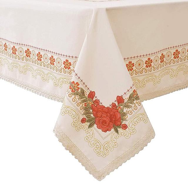 Wewoch Decorative Red Floral Print Polyester Table Cloth Stain Resistant and Spillproof Rectangle Tablecloth for Dinning Room 60 Inch by 120 Inch (Milk Yellow)